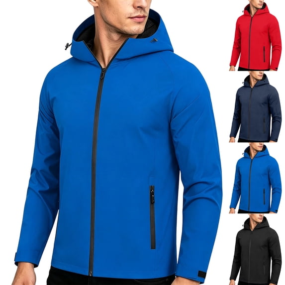 Mens Rain Jacket Raincoat Waterproof Windbreaker with Hood,Front Pockets and Adjustable Cuffs,Full Zip Drawstring Lightweight Packable Design for Hiking,Cycling,Running,Fishing