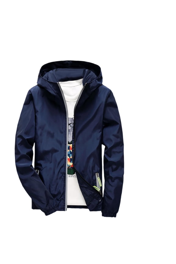 Mens Rain Jacket Raincoat Windbreaker Running Waterproof Lightweight Packable with Hood Travel Hiking Cycling Dark Blue XL