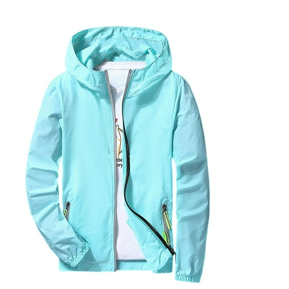 Mens Rain Jacket Raincoat Windbreaker Running Waterproof Lightweight Packable with Hood Travel Hiking Cycling Light Blue 3XL