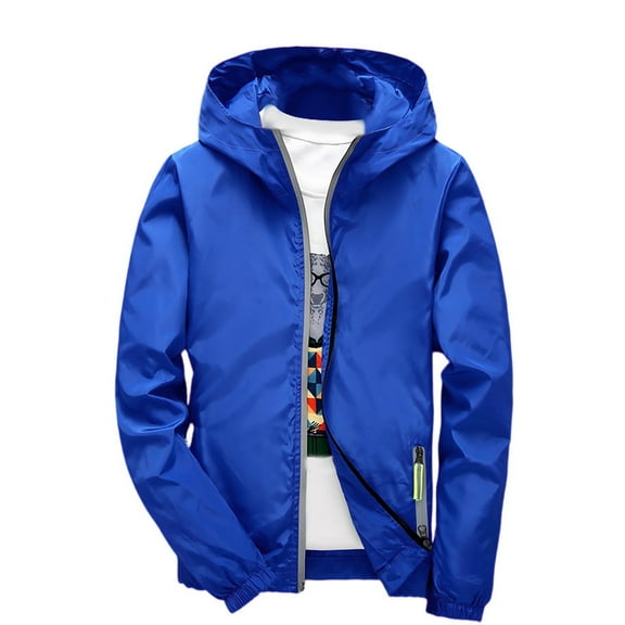 Mens Rain Jacket Raincoat Windbreaker Running Waterproof Lightweight Packable with Hood Travel Hiking Cycling Royal Blue 3XL