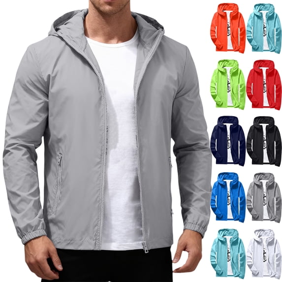 Mens Rain Jacket Raincoat Windbreaker Running Waterproof Lightweight Packable with Hood Travel Hiking Cycling