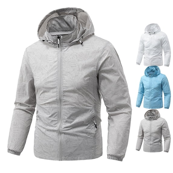 Mens Rain Jacket Raincoat Windbreaker Running Waterproof Lightweight Sun Protection Jacket Packable with Detachable Hood Travel Hiking Cycling Big and Tall Size M-5XL White