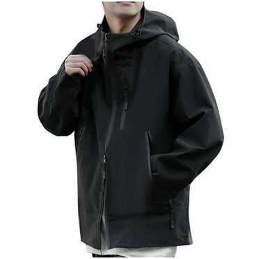 Mens Rain Jacket Waterproof with Hood Lightweight Hiking Windbreaker Hooded Jacket Winter Outdoor Shell Coat (Black M)