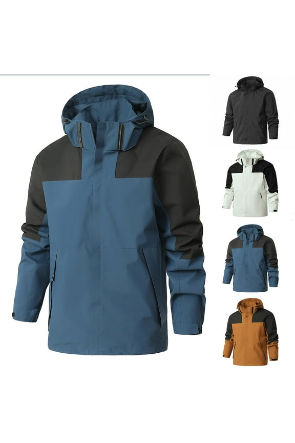 Mens Rain Jackets Big and Tall Removable Hooded Waterproof Windproof Long Sleeve with Pockets Raincoat Shell Jackets for Hiking Travel Gifts for Men White L
