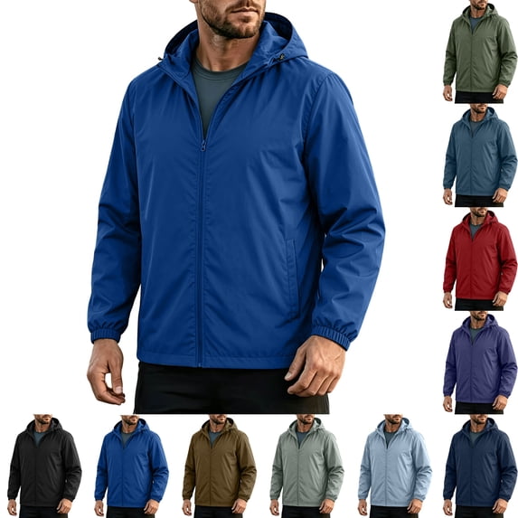 Mens Rain Jackets Raincoat Waterproof Windbreaker with Hood and Pockets, Full Zip Lightweight Packable Design for Hiking,Running,Fishing