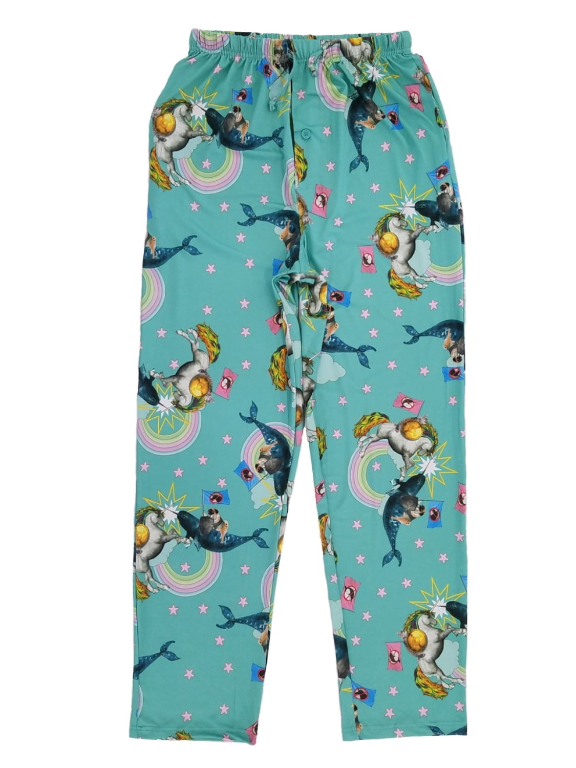 Mens Rainbow Cat Unicorn Pug Whale Battle Sleep Pants Pajama Bottoms S