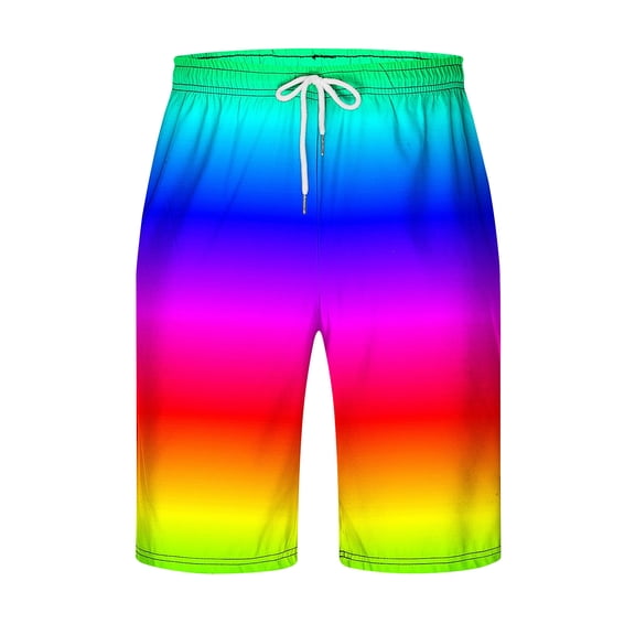 Mens Rainbow Color - Blend Swim Shorts, Eye - Catching Design, Lightweight, Summer Water Activities