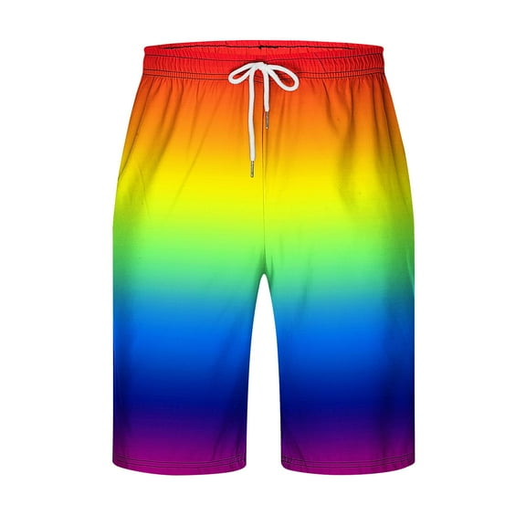 Mens Rainbow Flame Print Swim Trunks, Unique Design, Quick - Dry, Summer Pool & Beach Fun