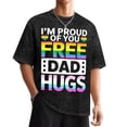 thumbnail image 1 of Mens Rainbow Free Dad Hugs LGBTQ Pride Month T-Shirt - LGBT Tee With Rainbow Lettering Washed Tee, 1 of 9