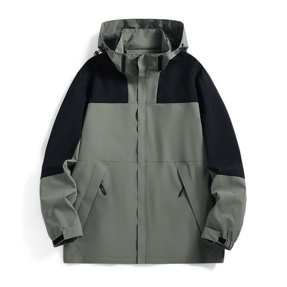 Mens Raincoats Detachable Hat Man Windproof Water Prooft Zipper Pocket Drawstring Hooded Outdoor Jacket Coat Mens Tops Casual Stylish Fashion Comfy Rainwaterproof Jacket Men Zip Up jacket