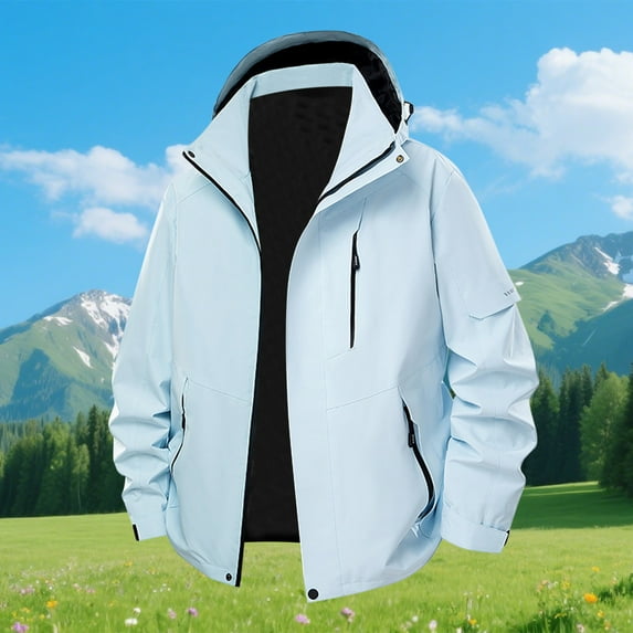 Mens Raincoats Men's Solid Color Outdoor Climb Sport Run Pocket Zipper Long Sleeved Hooded Mens Tops Casual Stylish Fashion Comfy Rainwaterproof Jacket Men Zip Up jacket