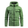thumbnail image 1 of Mens Raincoats Men's Solid Color Waterproof Long Sleeved Hooded Workwear With Multiple Pockets Jacket,Men's jackets Oversized Tops for Men Fashion Cool Jackets for Men Jackets for Women Trendy, 1 of 3