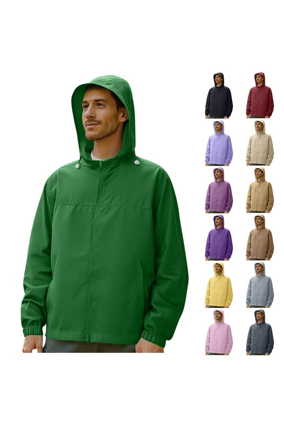 Mens Raincoats Plus Size Mens Jackets Men's Thin Style UPF50+ Sun Protection Clothing Outdoor Zipper Pockets Fitted Hooded Fishing Clothing Coat, S-5XL