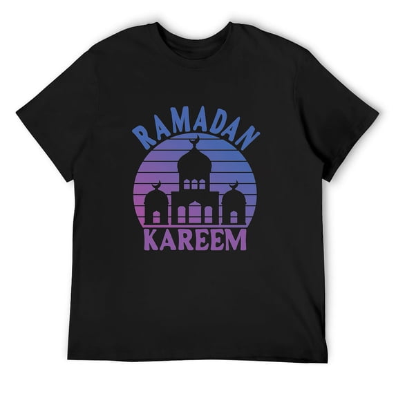 Mens Ramadan Kareem 2023 purple sunset mosque Muslim Eid Mubarak Short Sleeve T-Shirt Black 3X-Large