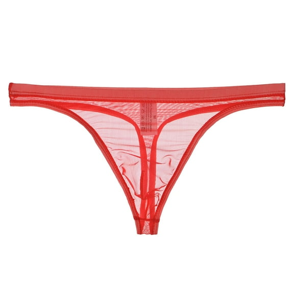 Mens Ransparent Thong Thin Mesh Sexy Underwear Fun Red XXXL