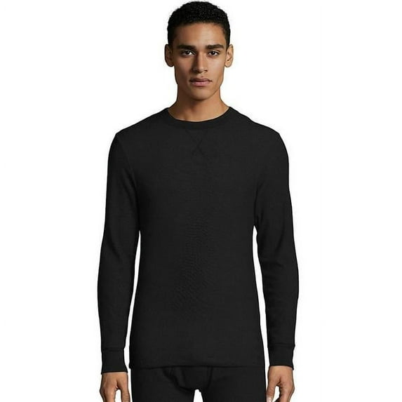 Mens Raschel Thermal Crewneck T-Shirt, Black Soot - Large