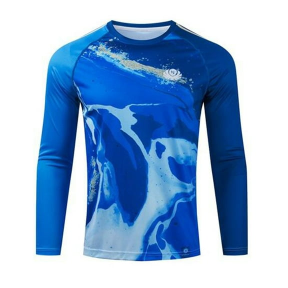 Mens Rash Guard Long Sleeve Shirt Swimming Shirts UPF50 Sun Protection Lightweight Quick Dry Blue L