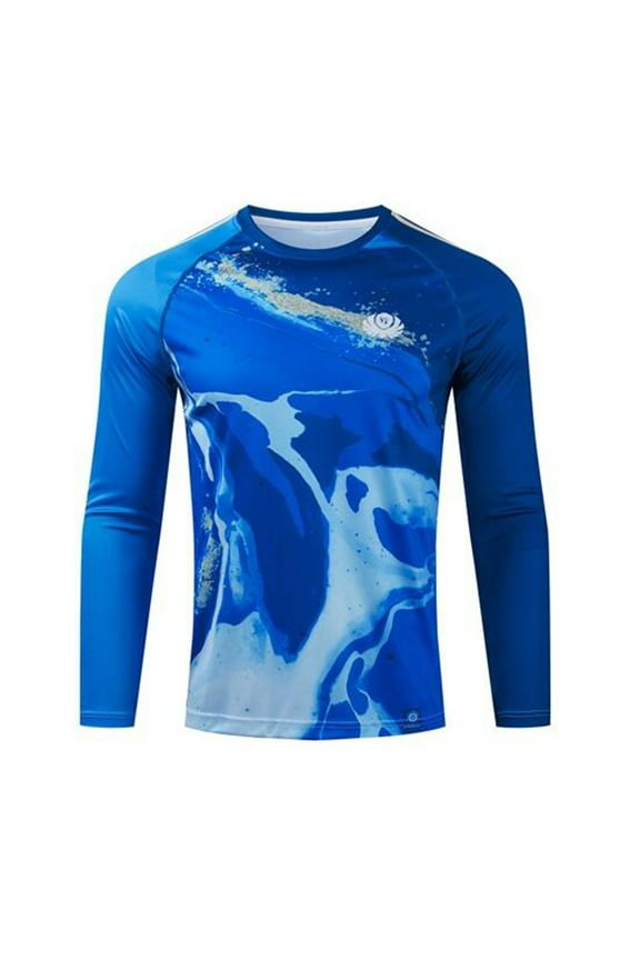 Mens Rash Guard Long Sleeve Shirt Swimming Shirts UPF50 Sun Protection Lightweight Quick Dry Blue L