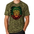 thumbnail image 1 of Mens Rasta Colors Lion Rastafarian Moisture-Wicking Camo Tee Shirt, XL Olive Drab, 1 of 5