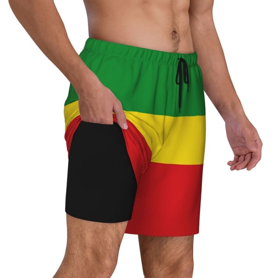 Mens Rastafari Flag Swimming Trunks with Compression Liner Beach Quick Dry Swim Shorts