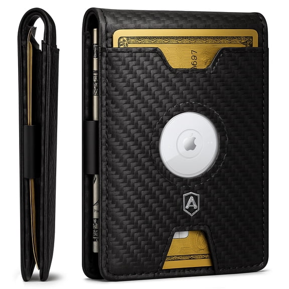 AOMGO Slim Wallet for Men with Money Clip – RFID Blocking Minimalist Card Holder, Carbon Fiber Pattern, Holds 6+ Cards, Front Pocket Wallet for Men, Secure Trigger Pop-Up Design