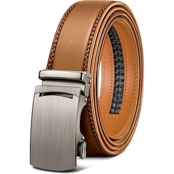 Mens Ratchet Belt,Leather Adjustable Slide Belt For Gift Mens Dress Casual 1 3/8",Size Adjustable