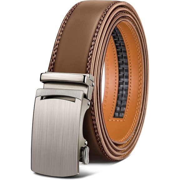 Mens Ratchet Belt,Leather Adjustable Slide Belt For Gift Mens Dress Casual 1 3/8",Size Adjustable