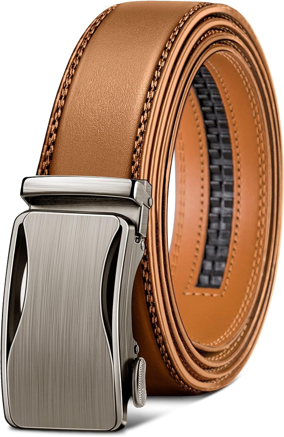 Bulliant Men's Ratchet Belt - Genuine Leather, Slide Buckle, Trim To Fit