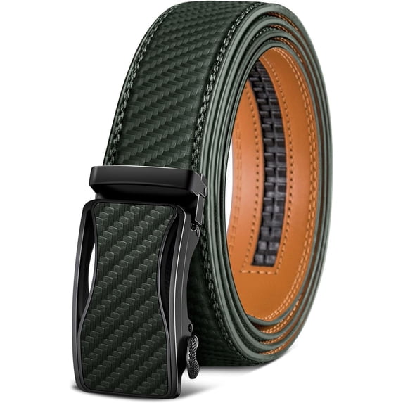 Mens Ratchet Belt,Leather Adjustable Slide Belt For Gift Mens Dress Casual 1 3/8",Size Adjustable