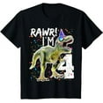 thumbnail image 1 of Mens Rawr I'm 4 4th Birthday T Rex Dinosaur Party Gift for Boys T-Shirt, 1 of 5