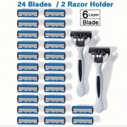 Mens Razor Blade Shaving Set With 24 6 Layer Steel Blades Comfort Movable Head