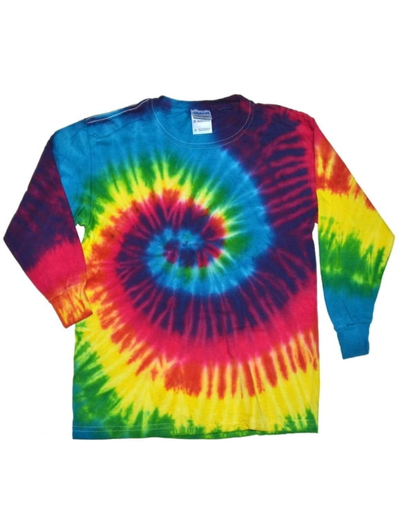 Mens Reactive Rainbow Long Sleeve Tie Dye T-shirt, Large