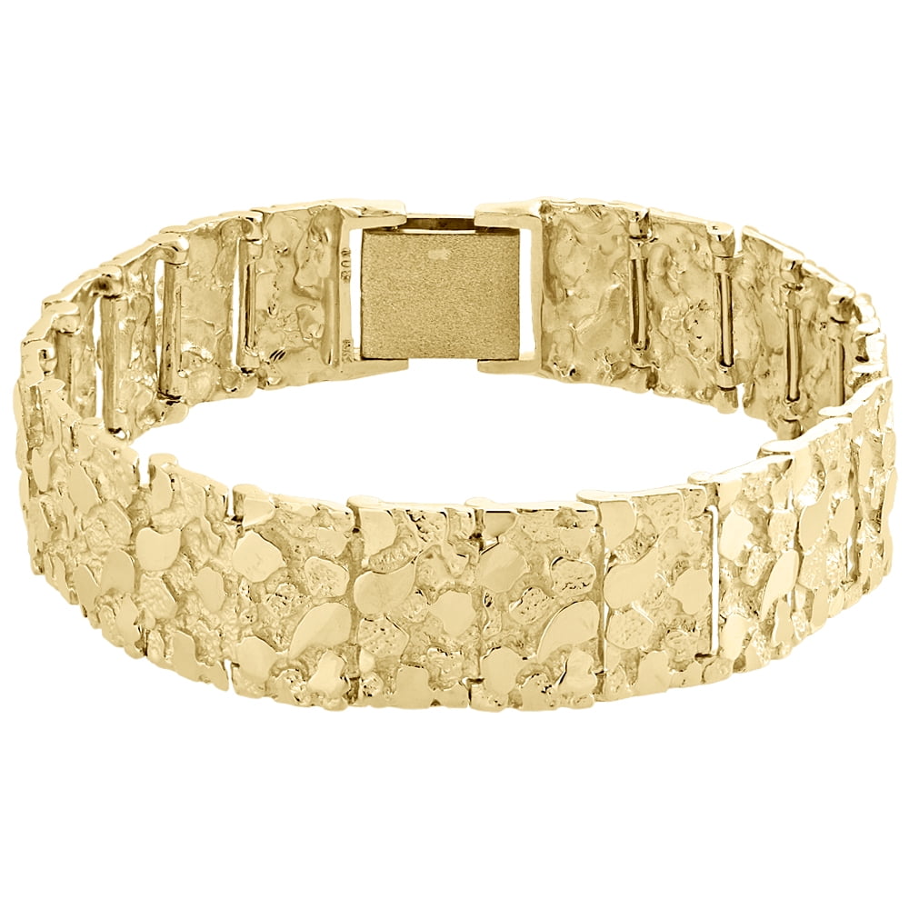 Mens Real 10K Yellow Gold Solid Nugget Ore Style Fancy Link