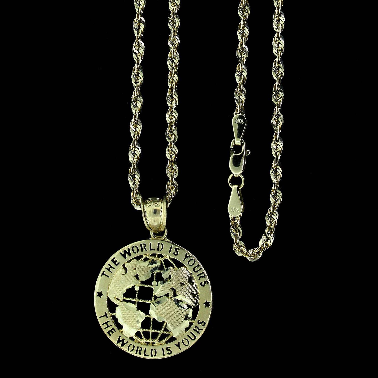 Mens Real 10K Yellow Gold The World is Yours Globe Pendant