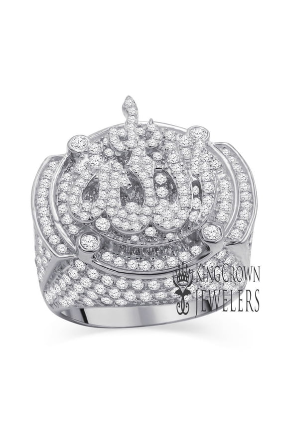 Mens Real 14K White Gold Over Pure Sterling Silver Simulated Diamond Allah God Muslim Islamic Pinky Ring