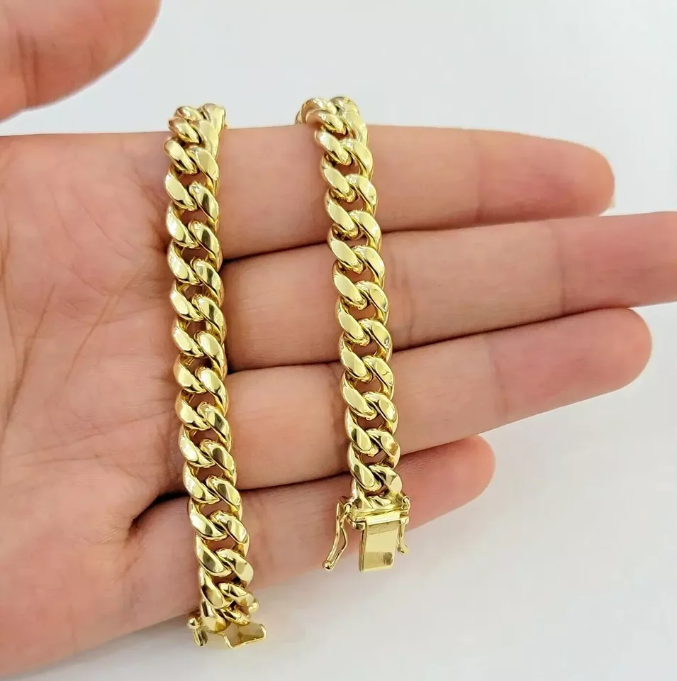 MAIMCO Mens Real 14k Gold Hollow Bracelet 8mm 7.5 inch Miami Cuban Link Box Clasp14 KT