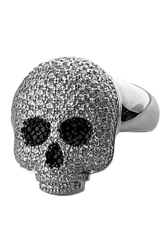 Mens Real 925 Solid Sterling Silver Skull Ring Iced Micro Pave Grim Reaper Size 10