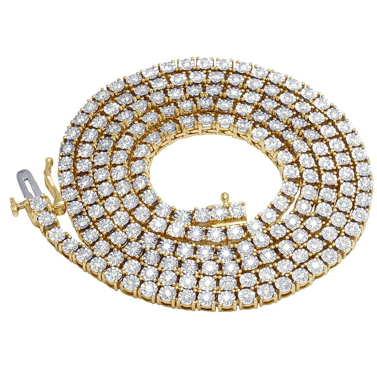 Mens Real Diamond Chain Choker 10K Yellow Gold 1 Row Tennis Necklace 3.8CT 24