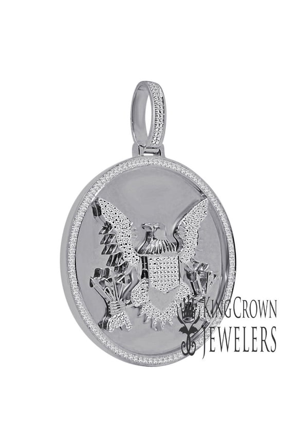 Mens Real Genuine Diamond President Seal American Eagle Pendent 10K White Gold Finish Charm
