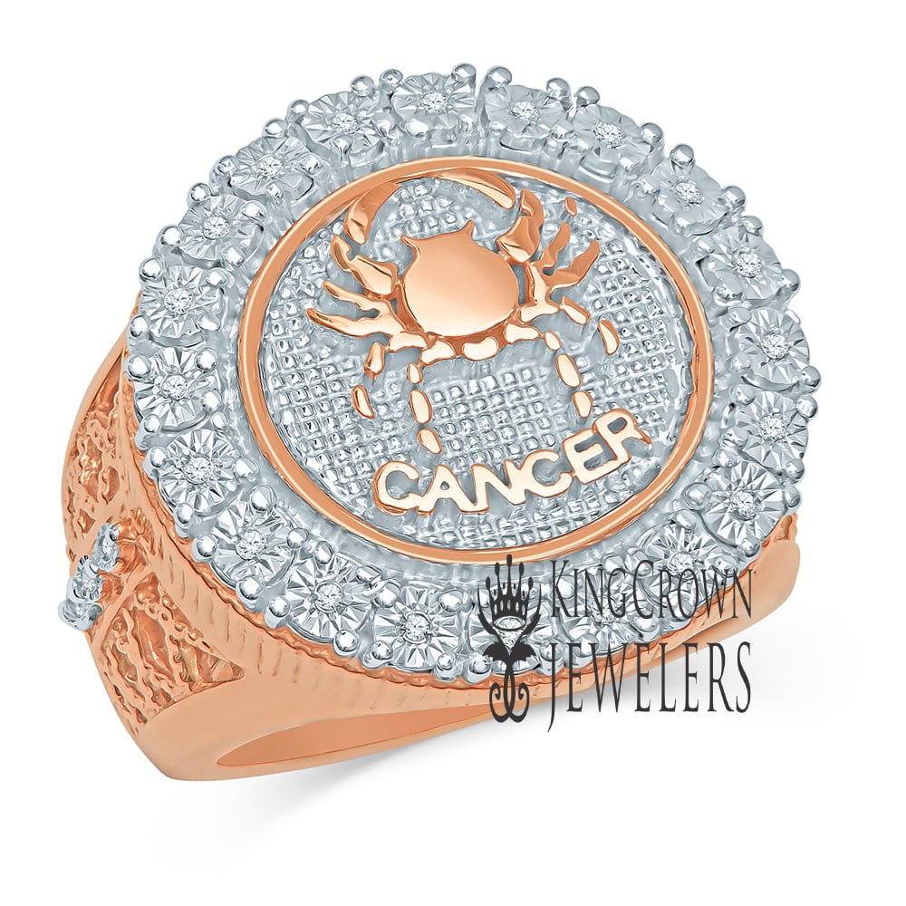 Mens Real Genuine Diamonds Cancer Crab Zodiac Sign Astrology Horoscope Ring 10K Rose Gold Finish