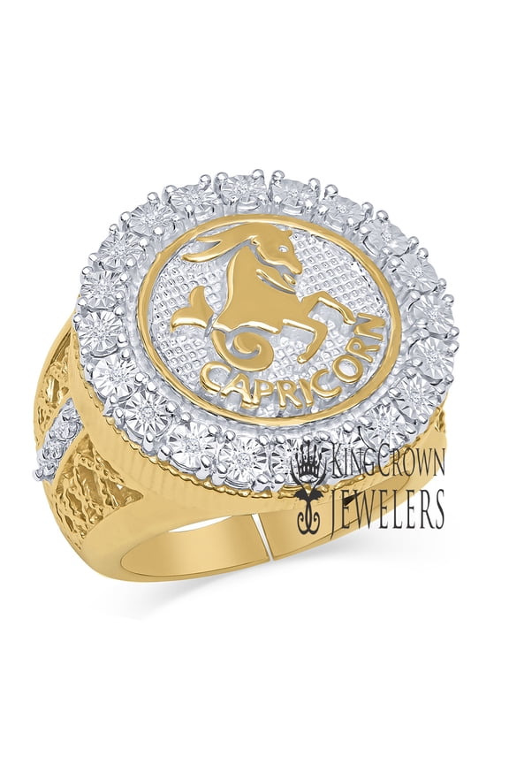 Mens Real Genuine Diamonds Capricorn Horse Zodiac Sign Astrology Horoscope Ring 10K Yellow Gold Finish Pinky Band