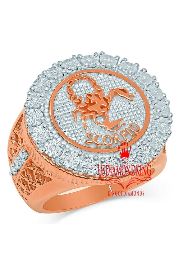 Mens Real Genuine Diamonds Scorpio Zodiac Sign Astrology Horoscope Ring 10K Rose Gold Finish Pinky Band