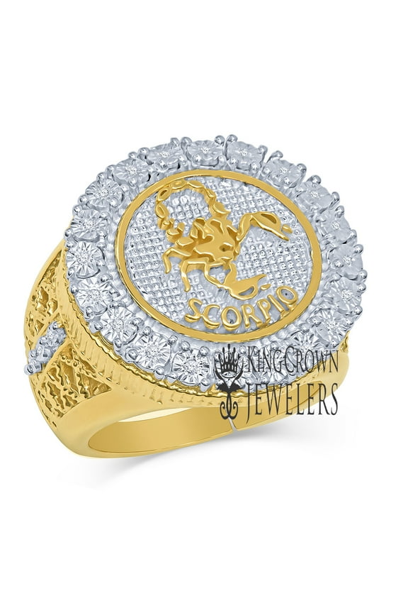 Mens Real Genuine Natural Diamonds Scorpio Zodiac Sign Astrology Horoscope Ring 10K Yellow Gold Finish Pinky Band