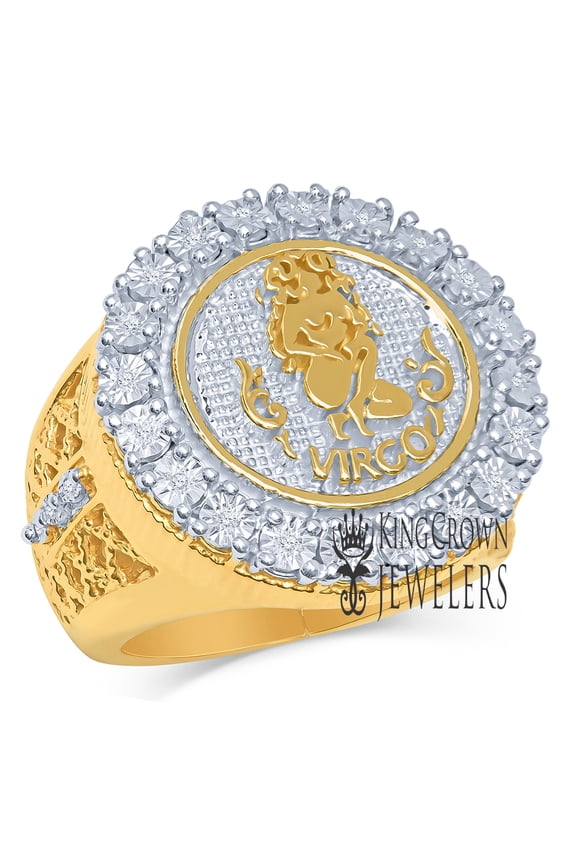 Mens Real Genuine Natural Diamonds Virgo Zodiac Sign Astrology Horoscope Ring 10K Yellow Gold Finish Pinky Band
