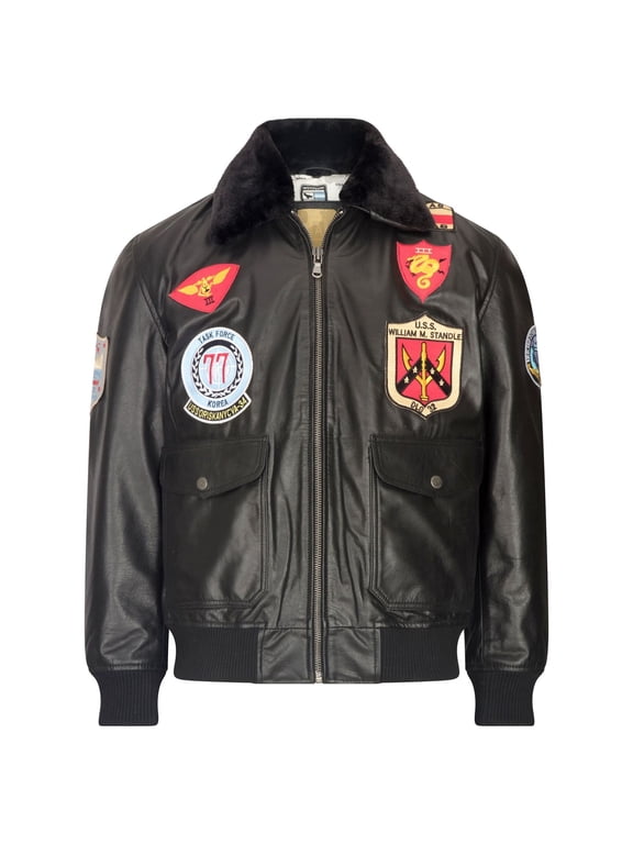 Mens Real Leather Bomber Jacket US Military Pilot Aviator Flying Black Fur