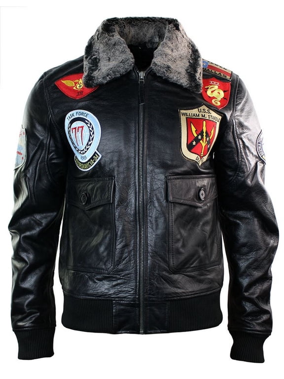 Men's Black Leather Aviator Pilot Bomber Jacket TruClothing