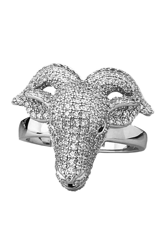 Mens Real Solid 925 Sterling Silver Goat Head Ring Blinged Out Hip Hop Jewelry Iced Micro Pave Size 10