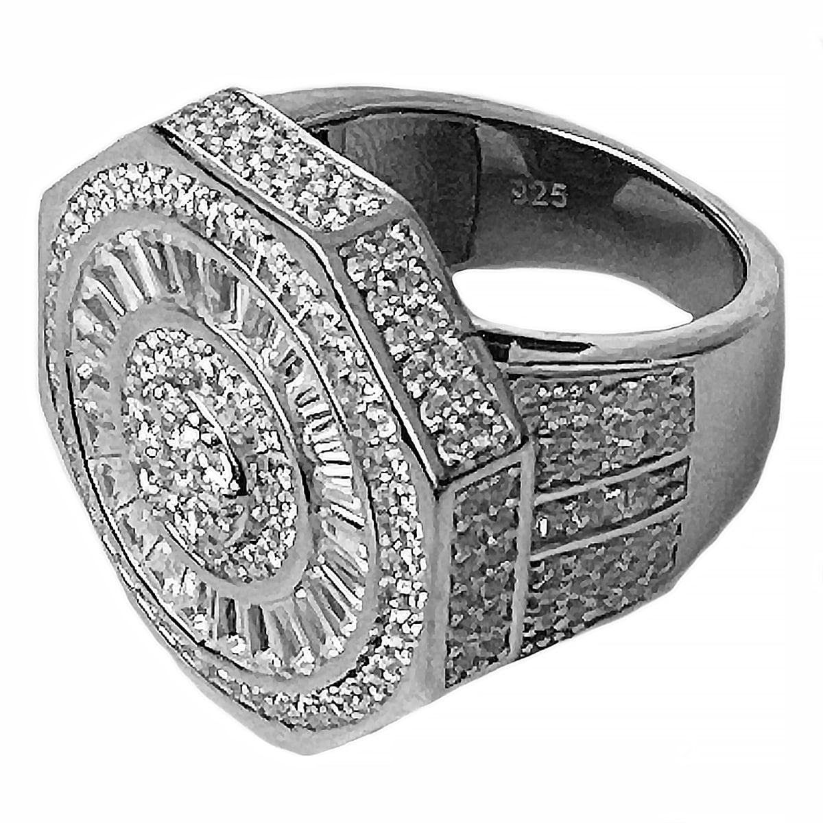 Mens Real Solid 925 Sterling Silver Octagon Hip Hop Ring Big Heavy Iced ...