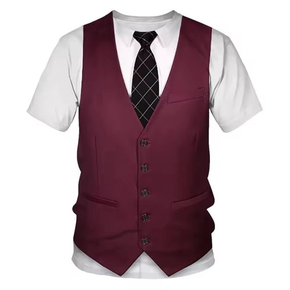 Mens Realistic Suit Print T Shirt Formal Tuxedo Graphic Short Sleeve Crewneck Tee Funny Novelty Top Summer Humorous Party Shirt XXL