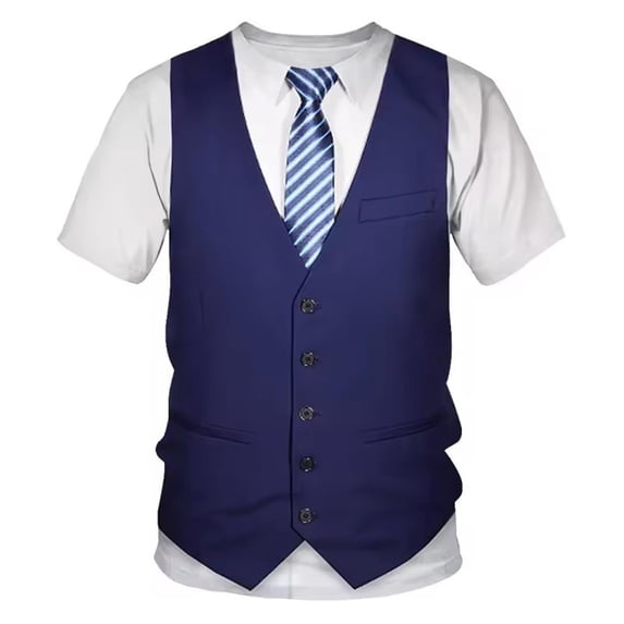 Mens Realistic Suit Print T Shirt Formal Tuxedo Graphic Short Sleeve Crewneck Tee Funny Novelty Top Summer Humorous Party Shirt XXXL